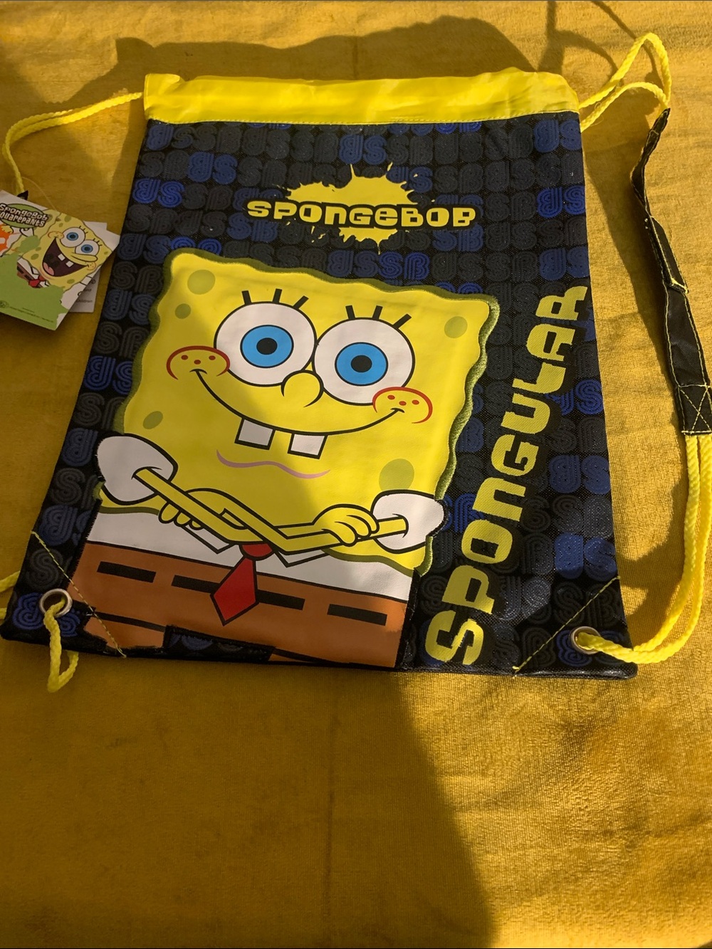 Nickelodeon SpongeBob Yellow Blue Black Drawstring Backpack